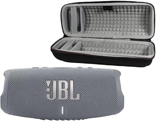 JBL Charge 5 Bluetooth Speaker, IP67 Waterproof Bundle with Deluxe CCI Hardshell Protective Case (Grey)