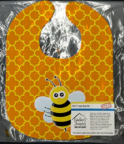 Caroline's Treasures Bee on Quatrefoil Baby Bib, Orange, Large2