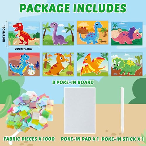 Image of Lonfliness 8PCS Poke Craft Kit Dinosaur No-Mess Fabric Sewing Art Fabric Puzzle Puncture Painting Dino Gift Creative Activity Game Birthday Party Favors