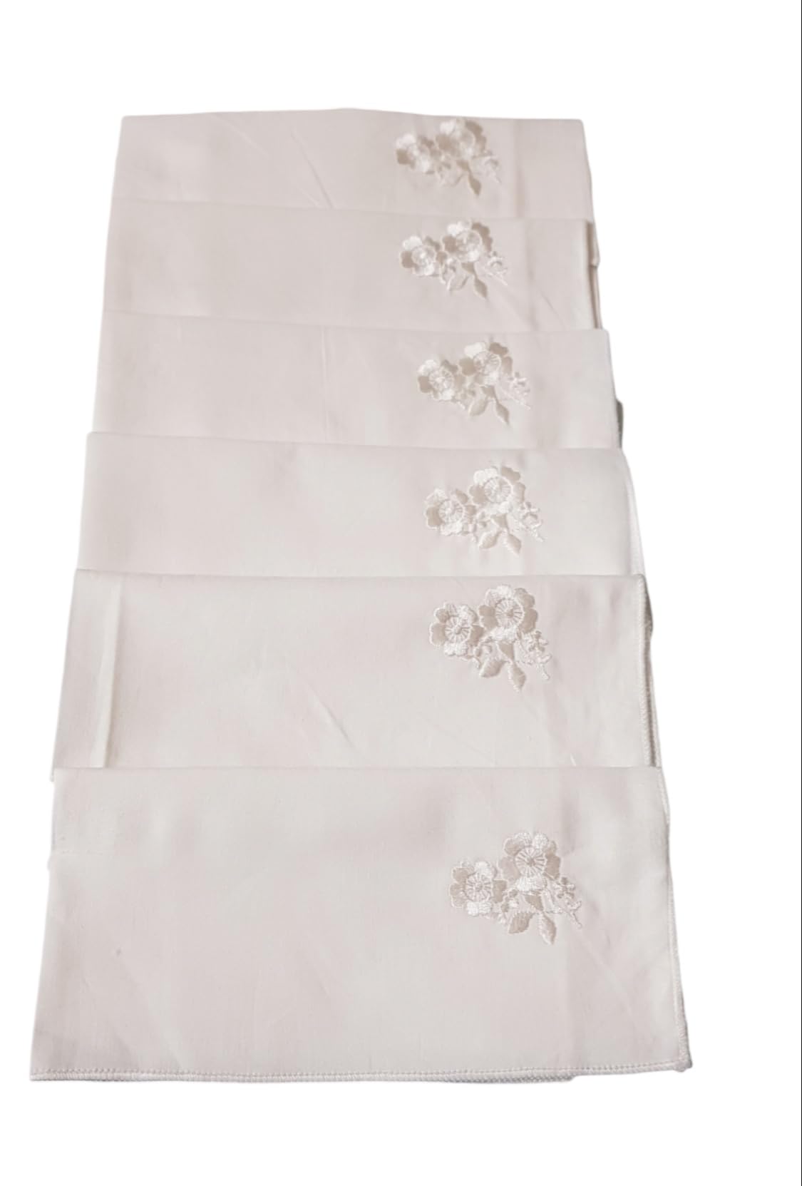 ANVIK Women/Lady Cotton Embroidery Floral Handkerchief .Hanky for Kids Girls for School Size 33cm by 33 cm (Multicolour) Pack of 6 (White Embroidery) - Image 3 thumbnail