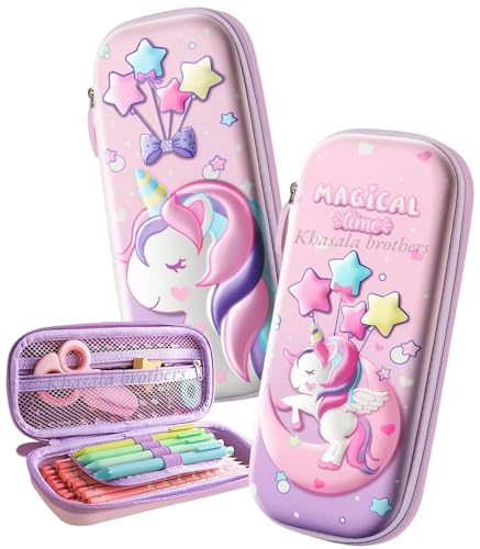 Image of M2K HUB Pencil Pouch for Kids, Compass School Pouch Premium Stylish Pen Holder Pouch Stationery Box Bag (Multicolor) (Pink Pencil Pouch)