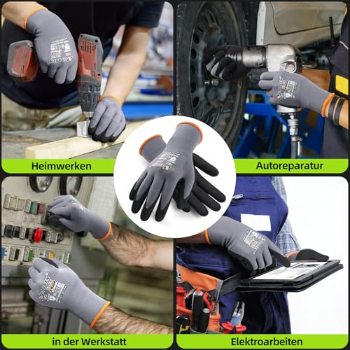 Nopaben 6Paar Arbeitshandschuhe herren - montagehandschuhe mit optimaler Griffigkeit & feinem Tastgefühl, ölresistent und atmungsaktiv, Industrie-Schutzhandschuhe für Mechanik und Werkstatt, GröÃŸ