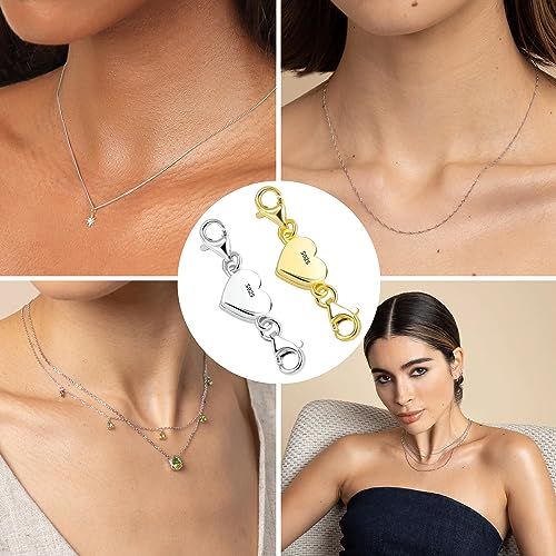925 Sterling Silver Heart Magnetic Jewelry Clasps Magnetic Necklace Clasps and Closures Sterling Silver Double Bracelet Necklace Lobster Clasp