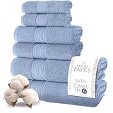 MAURA Basics Bath Towel Sets for Bathroom with Hanging Hook Loops. 2 Bath Towels, 2 Hand Towels, 2 Washcloths, Soft, Durable, Long Lasting and Absorbent Towels Set, Blue Gray