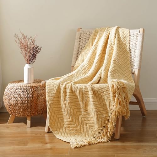 Image of BATTILO HOME Butter Yellow Throw Blanket for Couch, 50 inchx60 inch