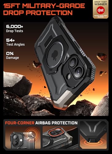 Image of SUPCASE for iPhone 17 Case with Stand & Camera Control Button, Black | Compatible with MagSafe, Military-Grade Drop Protection, Anti-Slip Grip, Heavy Duty Magnetic Phone Case, Unicorn Beetle Grip