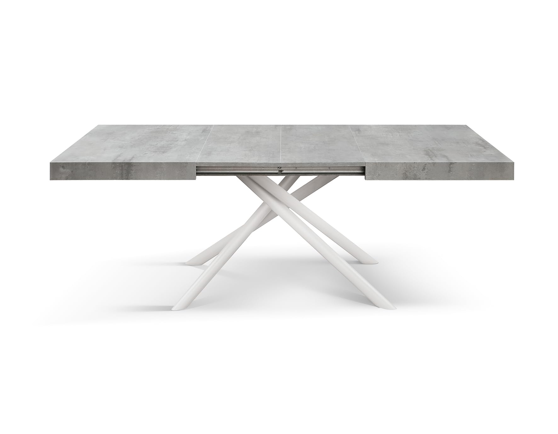 PAZZO DESIGN Table extensible Elise, pieds tubulaires croisés Menego blancs, fabriquée en Italie, couleur gris ciment, 160 x 90 x 74 - Id_2260
