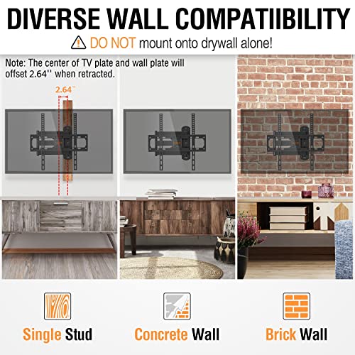 Elived Full Motion Tv Wall Mount For Most 26-55 Inch Flat Curved Tvs Up To 77 Lbs, Swivel And Tilt Tv Bracket With Articulating Arms, Perfect Center Single Stud Corner Tv Mount, Max Vesa 400X400Mm #TOP5