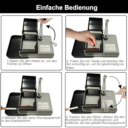BeGrit Zigarettenstopfmaschine Stopfmaschine für Zigaretten 8mm Knopf Zigarettenstopfer Manuell drehmaschine zigaretten mit Zubehör Aufbewahrungsbox für einfache und konsistente Zigarettenherstellung