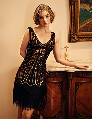 BABEYOND Damesjurk in jaren ’20-retrostijl, wapperend, ronde hals, met stijlvolle pailletten, in de stijl van The Great Gatsby, feestjurk, verkleedjurk - Image 4