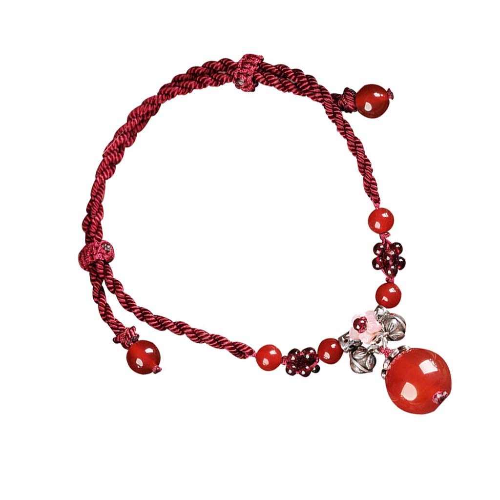 Fußkettchen Fußkettchen für Frauen, handgewebte Fußverzierung mit rotem Achat-Strand, verstellbare Kette, Fußkettchen, Fußschmuck, Freundin, Fußkettchen für Frauen