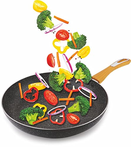 NovatoStar Frying Pan Non-Stick, Induction Fry Pan, Scratch Resistant 6+ Sizes (Wooden Handle, 28cm)