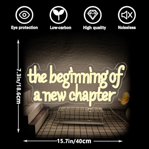 Image of The Beginning of A New Chapter Neon Sign for Wall Decor Dimmable Wedding Neon Sign for Retirement Graduation Wedding Background Board Party Decorations