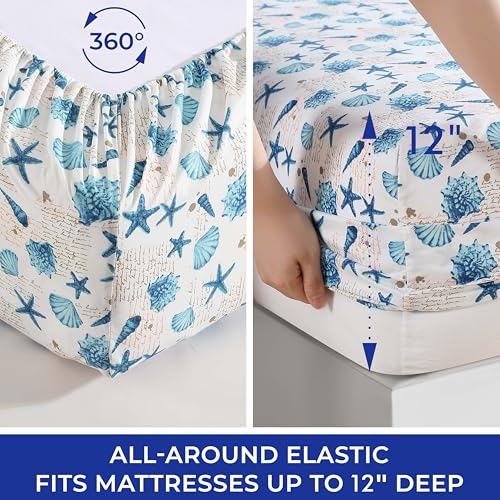 Coastal Print 4 Piece Full Microfiber Sheet Set, Shell Notes by Beatrice Home Fashions - Used condition - Image 6