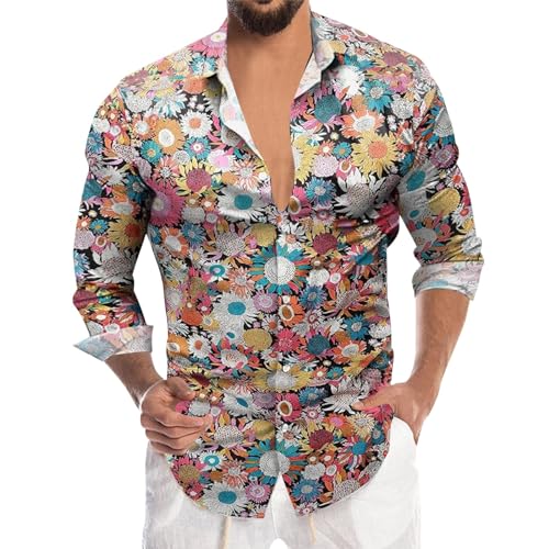 Camisa hippie para hombre, manga larga, verano, cachemira, moda, años 60, camisa ligera de verano, flores, informal, camiseta de negocios, yoga, transpirable, cómoda, rojo, L