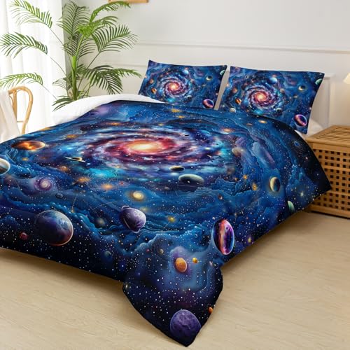 Image of Full Size Galaxy Comforter Set for Kids,Outer Space Themed Full Bedding Sets for Boys,Boys Full Quilt Set Space,Galaxy Bedroom Decor