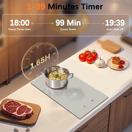 Image of Electric Cooktop 2 Burner - 3200W Built-in 12 Inch Electric Stove White, 220V Two Burner Ceramic Cook Top with Safety Lock, 99-Min Timer, Sensor Touch, 220-240V Hard Wired, Beige (No Plug)