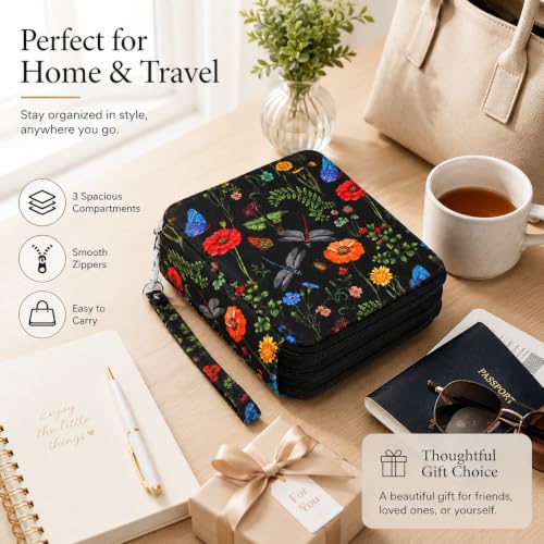 Image of 72 Slots Colored Pencil Case Organizer, 3 Layer Bag | Twill Oxford fabric, 75 elastic loops, detachable handle, for travel, home storage, drawing tools, creative gifts