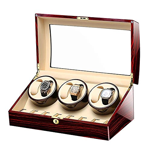  Automatic Watch Winder Box Storage Display Watch with Glass Top Piano Finish Leather Lining Super Quiet Motor (White 8+9)