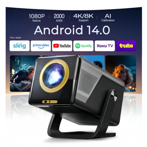 Image of [4K Support /2000 ANSI] X7 Smart Projector Native 1080P with WiFi and Bluetooth,20W DoIby HDR10 AI Auto Focus Android 14,Compatible with Netflix,200 inch Display Portable Movie Proyector for Home /Outdoor