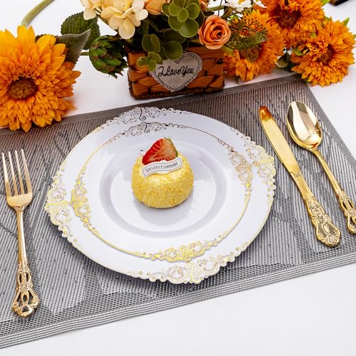 Joyido 150 Pieces Gold Plastic Silverware - Heavy Duty Gold Disposable Utensils - Fancy Plastic Cutlery Set Includes 50 Forks, 50 Spoons, 50 Knives for Holidays Parties Weddings - Thumbnail 6