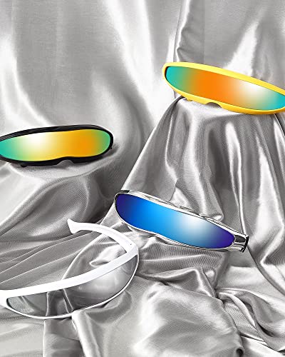 Image of 4 Pairs Futuristic Narrow Cyclops Sunglasses Robot Space Costume Color Mirrored Lens