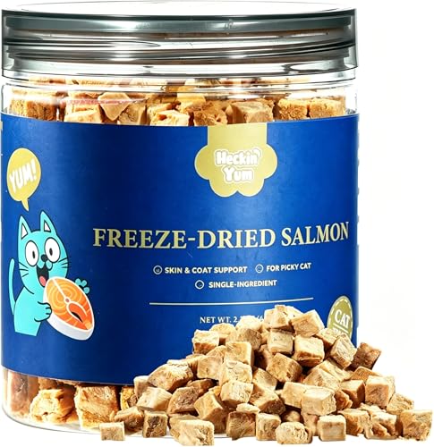 Heckin Yum Freeze-Dried Salmon for Cats & Dogs|Skin & Coat Support Treats|Single Ingredient|Premium Belly-Cut Naturally Rich in Omega-3 Fatty Acids - 2.3oz