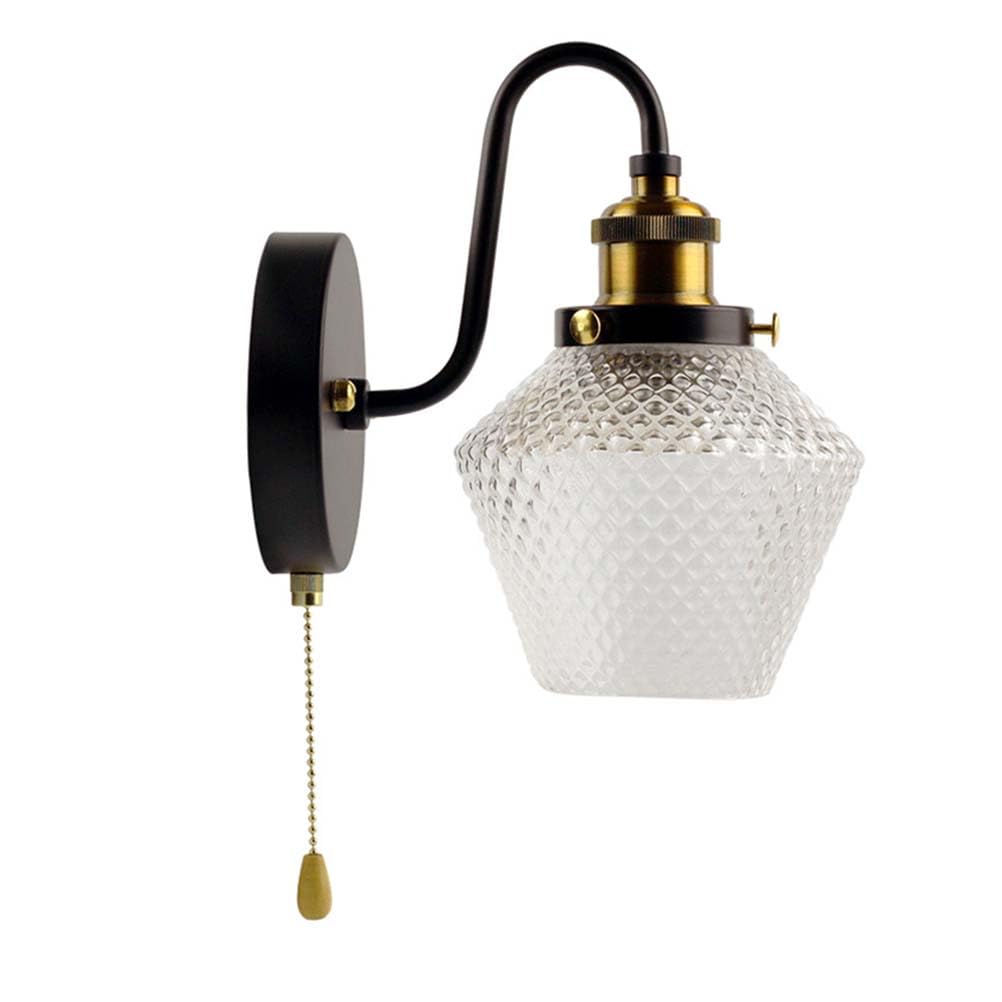 E27 Retro Wandlampe Vintage Wandleuchte Innen Schalter | Industrial mit Glas Lampenschirm Schwarz Metall Wandbeleuchtung Bettleuchte Wand Licht Art Deco für Wohnzimmer Schlafzimmer