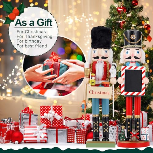 COMBIUBIU 2PCS Nussknacker Figur 38CM,Nussknacker Soldat Aus Hochwertigem Kiefernholz,Deko FüR Zuhause Kamin Tischdekoration,Weihnachten Weihnachtsdekoration Und Geschenke,Weihnachtsparty Dekoration