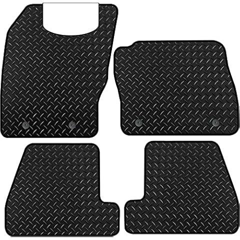BCM - Tailored Rubber Car Floor Mats Focus March 2015-2018- HEAVY DUTY 3mm Rubber Mat - Anti Slip Mat - Waterproof, Non Slip Car Floor Mat, Fitted with Clips - 4 Piece Rubber Floor Mat Set Cover