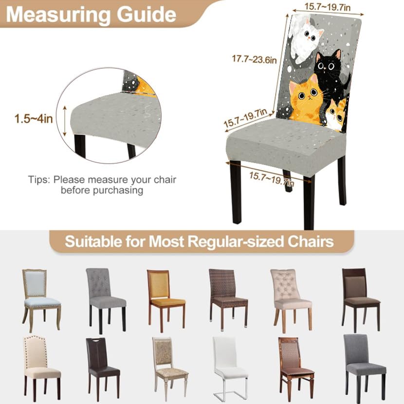 Image of Cute Cat Kitten Dining Chair Covers Set of 4, Stretch Slipcover