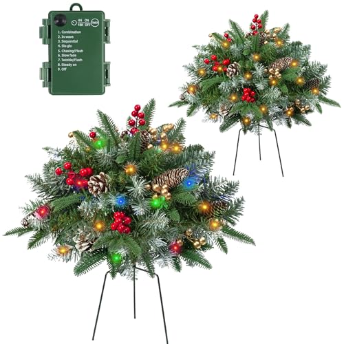 QIANF Set of 2 Pre-lit Artificial Christmas Trees with 60