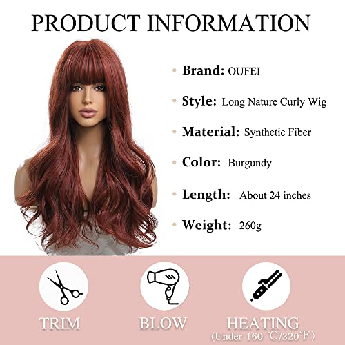 OUFEI Long Curly Reddish Brown Wig with Bangs Red Copper Wigs Natural Synthetic Hair Heat Resistant Wigs for Women Cosplay Party Wear - Image 4