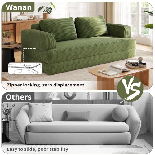 Sofá cama 2 plazas modular de 160 cm, sofá de suelo de pana verde con cojín cómodo 4