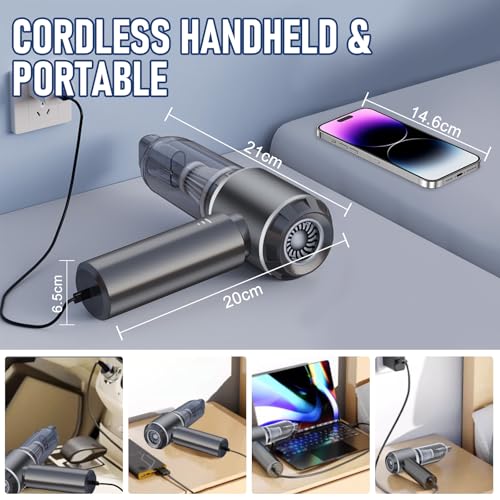 Image of Houscly Car Vacuum Cordless Mini Handhled 4-in-1 High Power Cleaner 20000Pa | brushless motor, 6000mAh, rechargeable, duster blower pet hair crumb cleaning for car, sofa, office desk; Ideal gifts for men