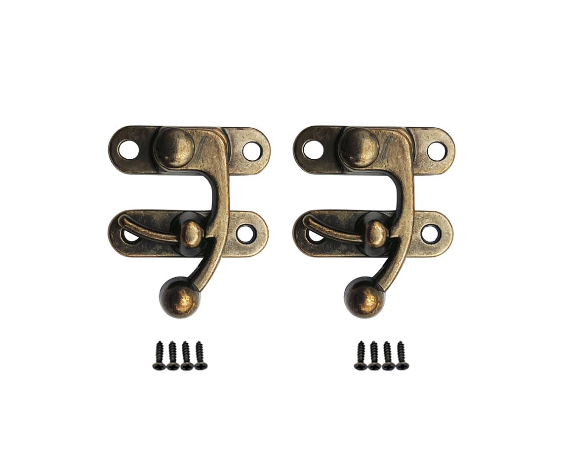 QCAA Zinc Die Cast Hook HASP Latch, Vintage Style, Right Latch Lock, 39mm x 46mm (1.53" x 1.81"), Antique Brass, Made in Taiwan, 2 Pack