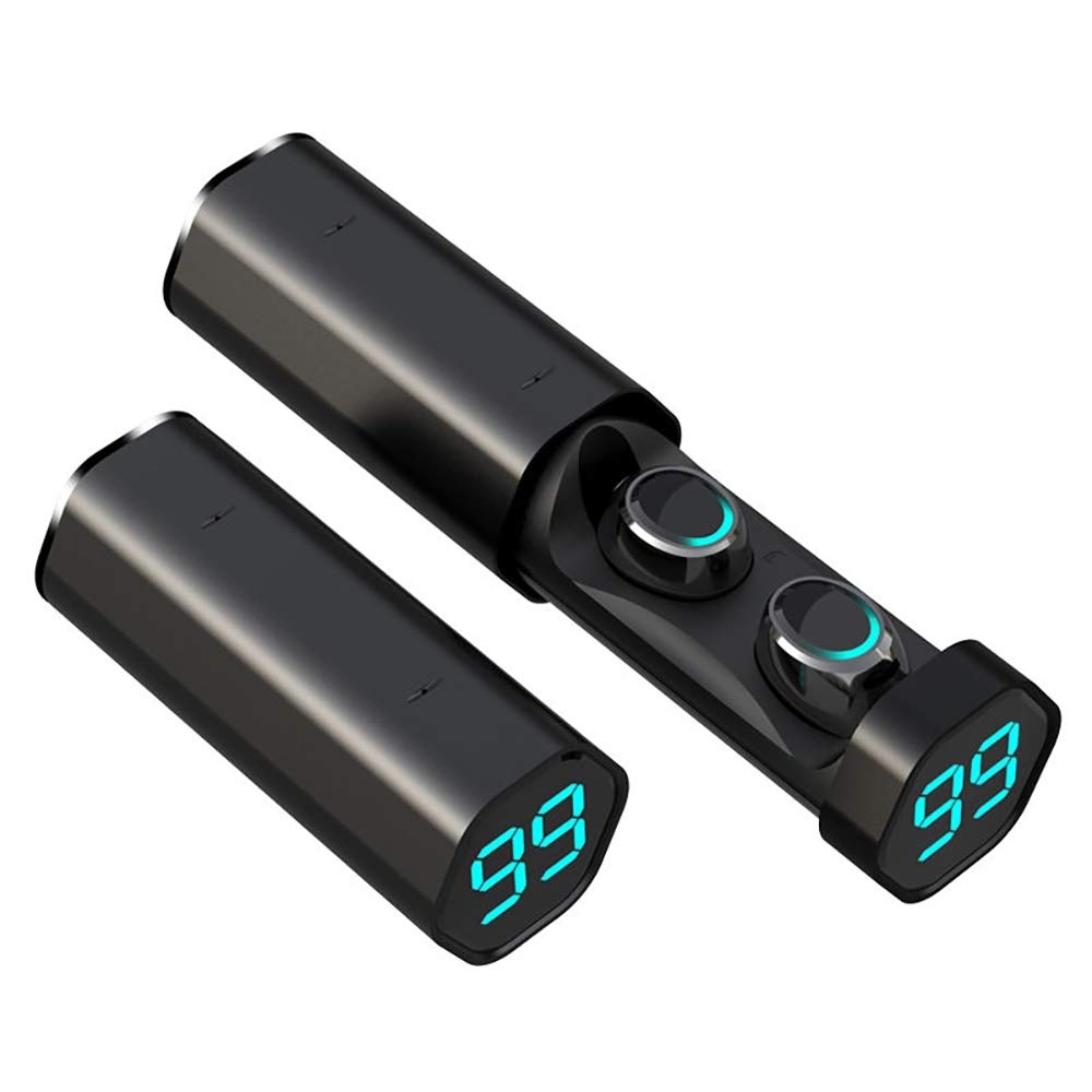 SOAY T2 bluetooth 5.0 headset, In-ear Earphones with LED Digital Display, IPX5 Waterproof,Noise Cancelling Headsets (Cool Black)