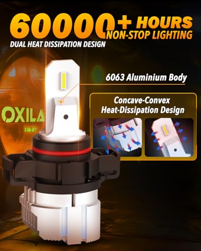 Image of OXILAM 5202 LED Fog Light Bulbs, 600% Super Bright 5202 5201 PS19W PS24W LED Fog Light, 1:1 Mini Size Easy to Install Bulbs, IP68 Waterproof, Pack of 2
