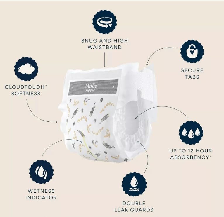 Millie Moon Luxury Diapers (Size-3 and Count-88) Diaper Weight Range: 13 to 24 lbs