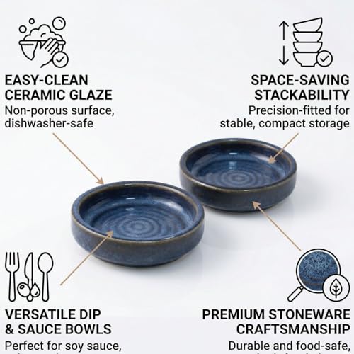 Image of Freakway Ceramic Reactive Glaze Shallow Bowls, Blue, Round, Set of 2, Microwave & Dishwasher Safe