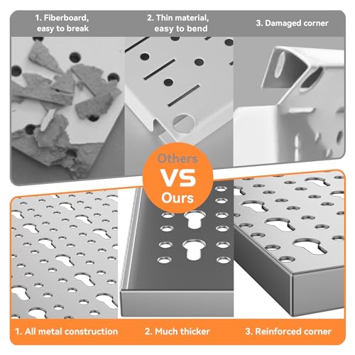 WALMANN 113PCS Pegboard Wall Tool Organizer Kit with Pegboard Hooks, Bins, Pegboard Tools Storage System for Garage, Modular Peg Board, Tools Organizer Board with Hooks(Grey)