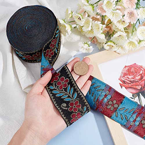 GORGECRAFT 7.65 Yard Embroidered Jacquard Ribbon 2" Width Vintage Embroidered Ribbon Floral Woven Trim Fabric for Embellishment Craft Supplies Black - Image 3