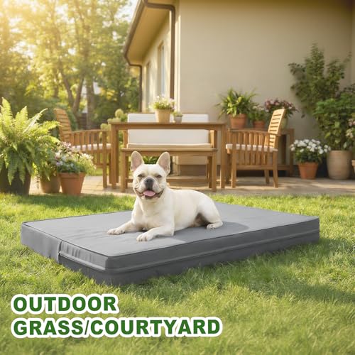 Image of Waterproof Dog Bed Washable Wipeable, Orthopedic Medium Crate Pad 30 inch | Outdoor Pet Bed Foam, Reversible Faux Leather Removable Cover, Durable Puppy Mats, Anti-Slip Kennel Pads 29 inchx18 inch Gray