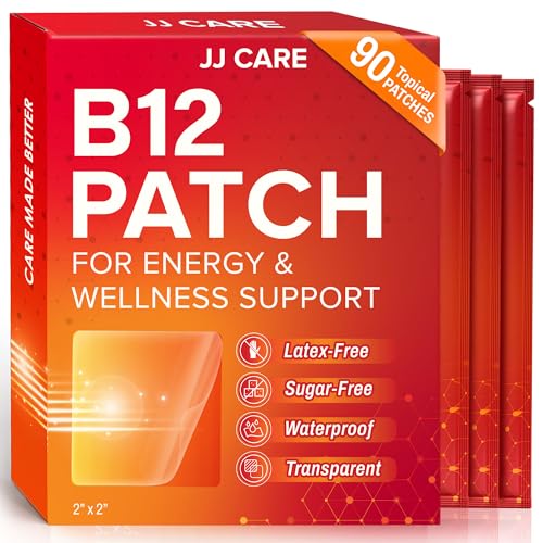 JJ CARE B12 Patch (Pack of 90) Self-Adhesive Natural Blend Topical Daily B12 Energy Patches 3 Months Supply