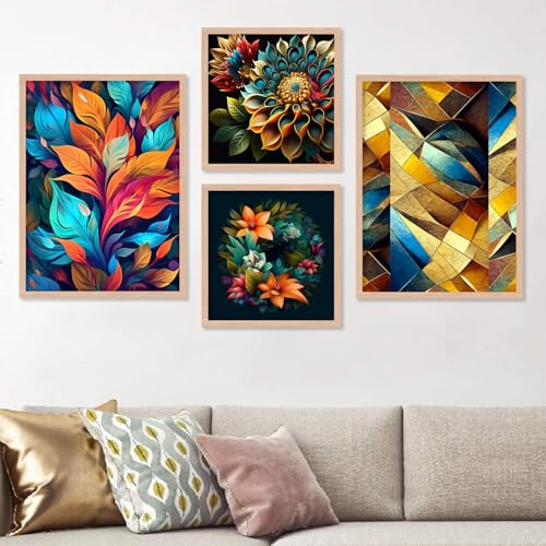 Image of kotart Aesthetic Modern Wall Decor Paintings with Frame for Home Decoration - Painting for Living Room Bedroom - Painting for Wall Decoration Set of 4 (Art 6, Big (13x17 or 13x13 inch))