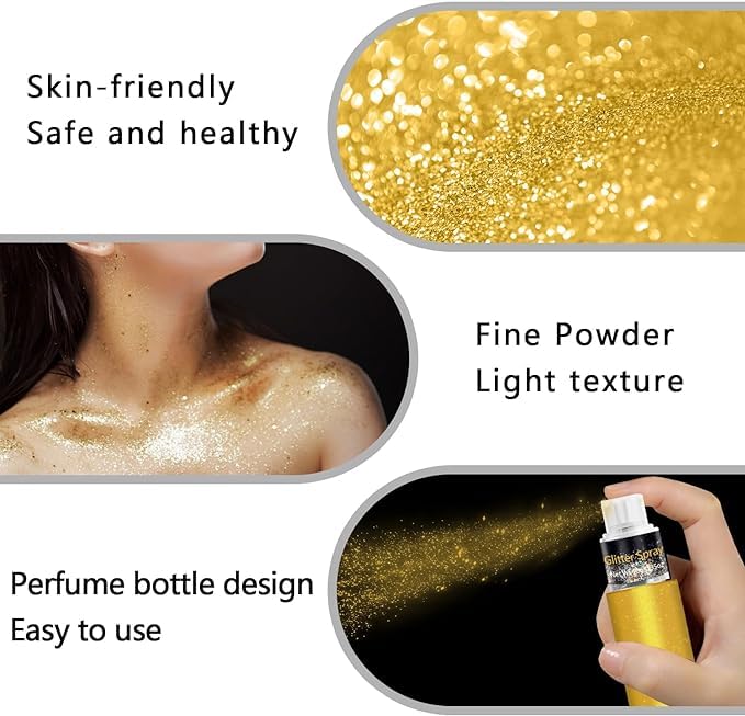 KNYUC MART Glitter Hair Spray Long Lasting Shiny Unlimited Charm 100ML, (Gold) - Image 4 thumbnail