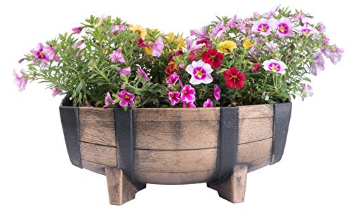 Rustic Wood- Look Plastic Half Barrel Flower Pot Garden Planter, Pack Of 2 #TOP2