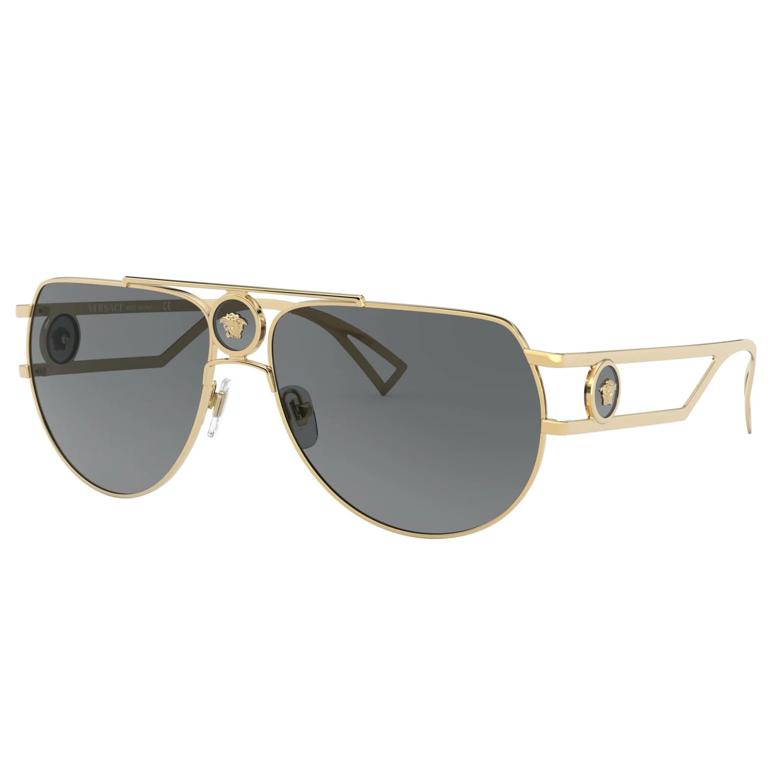 VersaceVE 2225 100287 Gold Metal Aviator Sunglasses Grey Lens