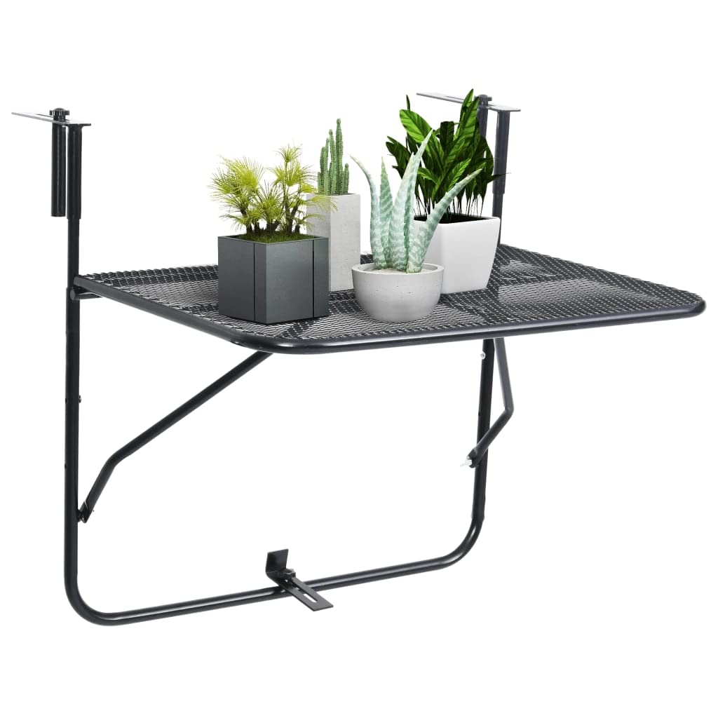 Makastle Table de Balcon Pliable, Pliable Appoint Table, Table Suspendue Rabattable, Petite Table Pliante Murale à Suspendre, Table Exterieur pour Terrasse, Noir 60x40 cm Acier