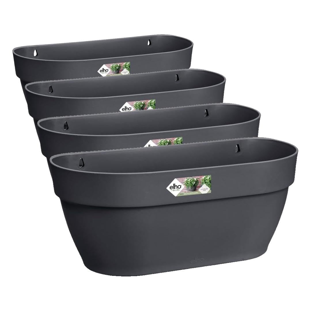 Elho Vibia Campana Wall Basket 35 - Jardinera por Balcón Exterior - Ø 35.0 x H 14.8 cm - Negro/Anthracite (Paquete de 4)